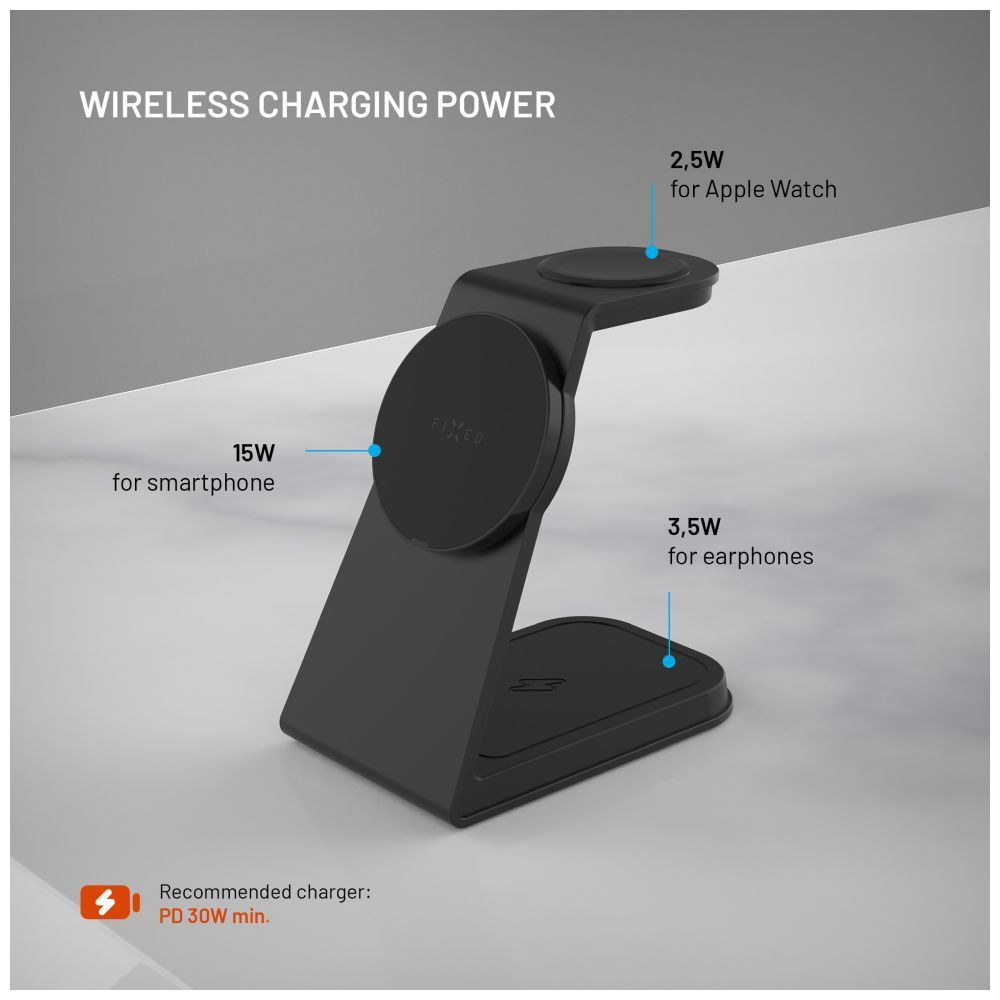 FIXED MagPowerstation vezeték nélküli töltő Alu 2, fekete FIXED MagPowerstation vezeték nélküli töltő Alu 2, fekete