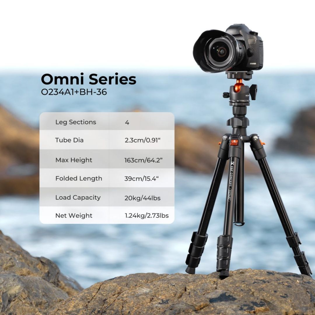 K&F Concept Lightweight Vlog Travel Tripod Compact Flexible & Portable 17.6lbs/8kg