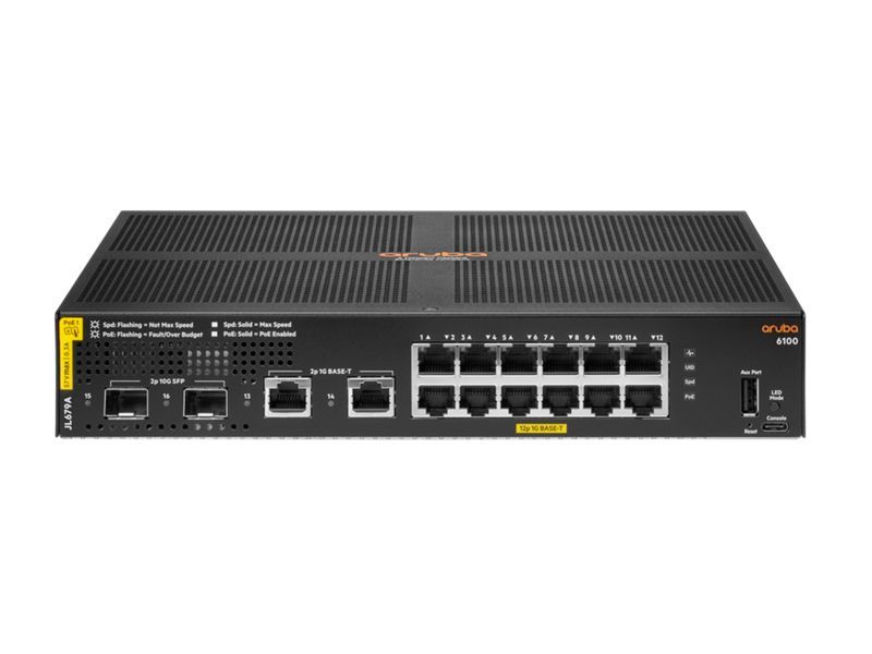 HP Aruba 6100 12G Class4 PoE 2G/2SFP+ 139W Switch HP Aruba 6100 12G Class4 PoE 2G/2SFP+ 139W Switch