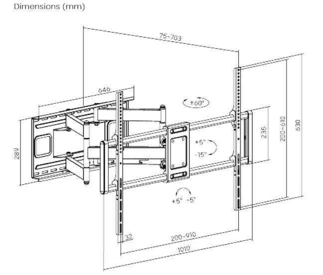Gembird WM-120ST-01 Full-motion TV wall mount 60"-120" Gembird WM-120ST-01 Full-motion TV wall mount 60"-120"