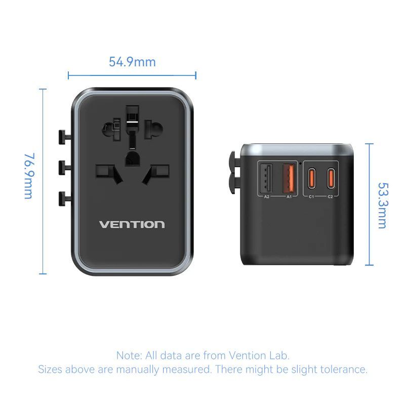 Vention 4-Port USB GaN Universal Travel Adapter Black