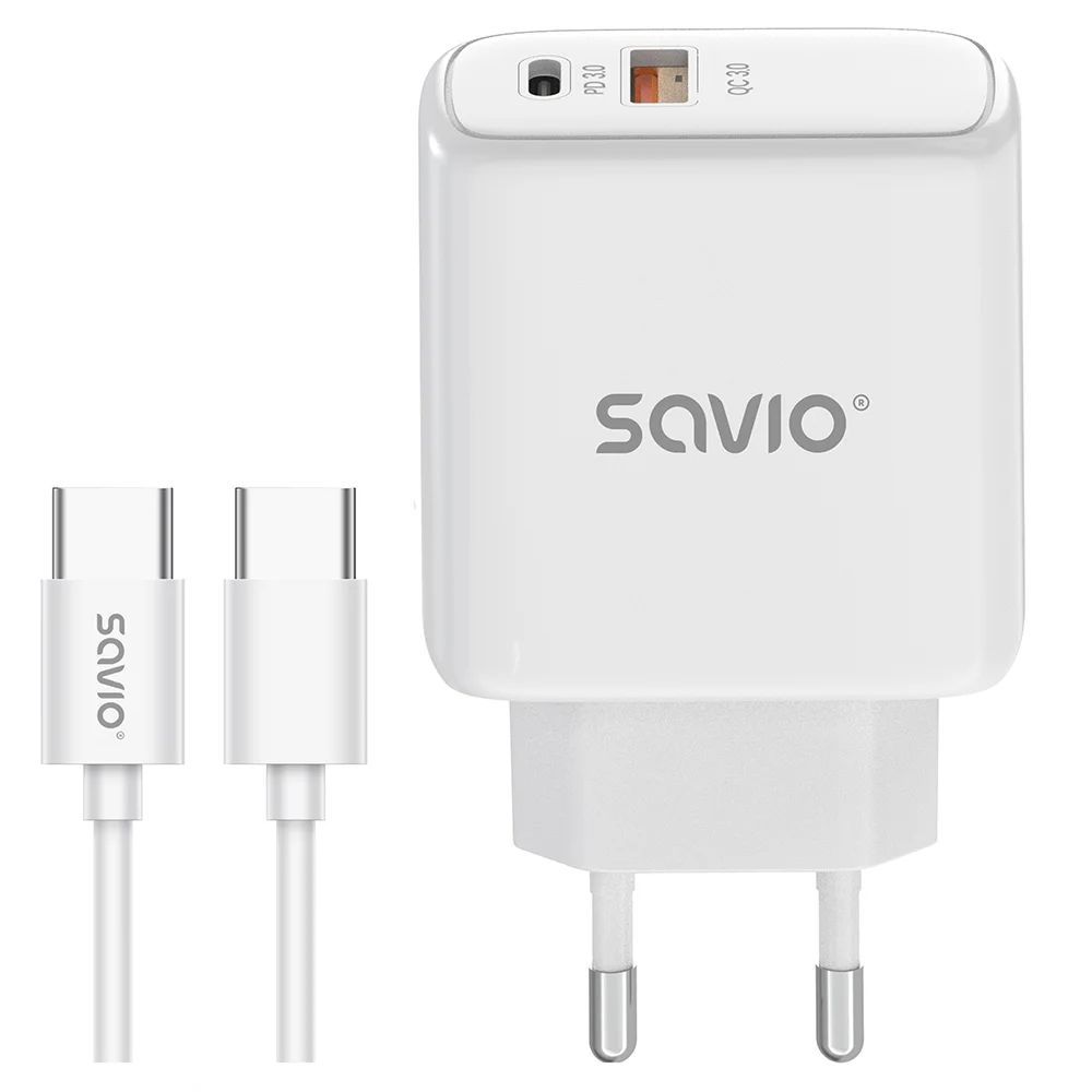 Savio LA-13 Wall quick charger 20W with USB-C cable White Savio LA-13 Wall quick charger 20W with USB-C cable White