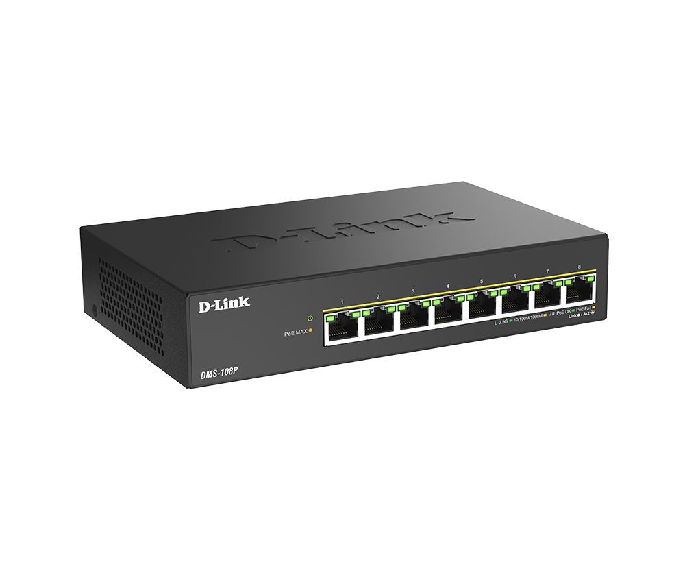 D-Link DMS-108P 8-Port 2.5G Multi-Gigabit Unmanaged PoE Switch D-Link DMS-108P 8-Port 2.5G Multi-Gigabit Unmanaged PoE Switch