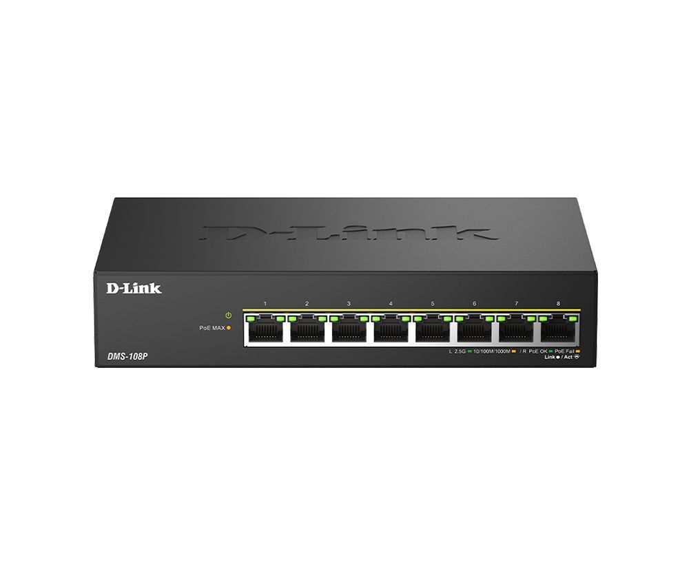 D-Link DMS-108P 8-Port 2.5G Multi-Gigabit Unmanaged PoE Switch D-Link DMS-108P 8-Port 2.5G Multi-Gigabit Unmanaged PoE Switch