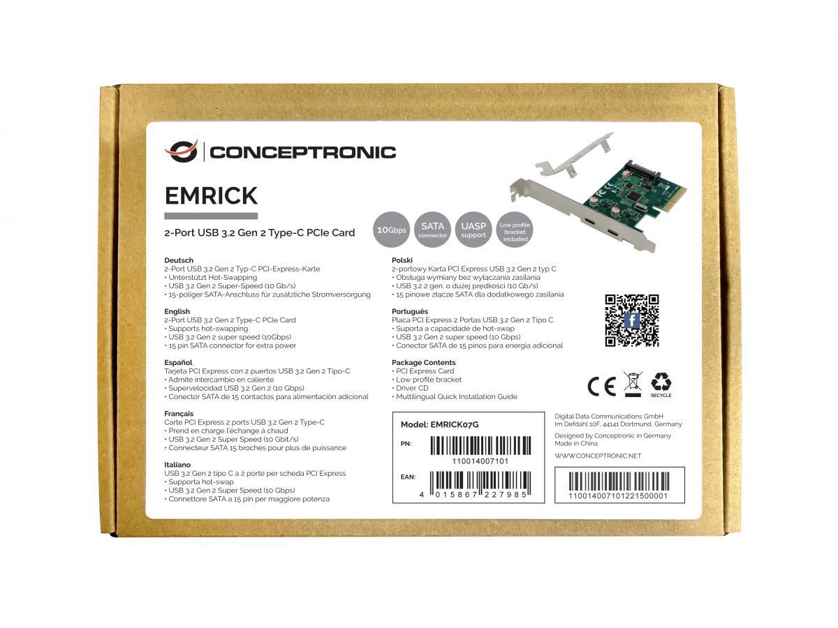 Conceptronic EMRICK07G 2-Port USB 3.2 Gen 2 Type-C PCIe Card Conceptronic EMRICK07G 2-Port USB 3.2 Gen 2 Type-C PCIe Card