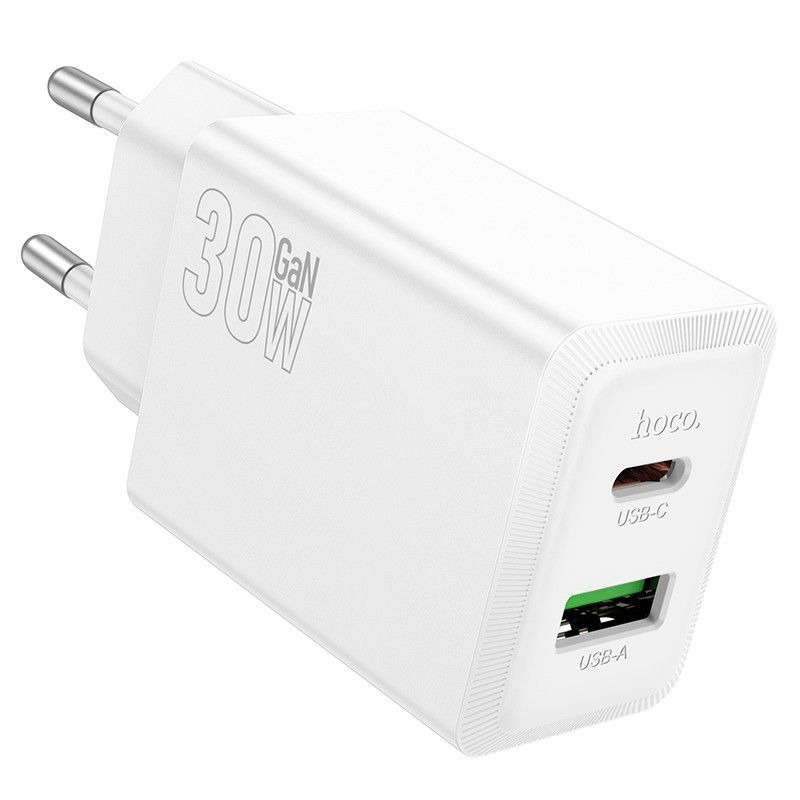 Hoco N71 Nuevo PD30W+QC3.0 GAN USB-C, USB-A Charger White