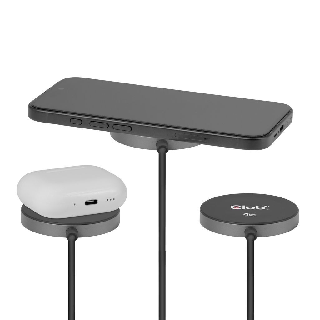 Club3D CAC-3027 Qi2 25W Wireless Charger Qi Certified MagSafe Compatible Magnetic Pad Black