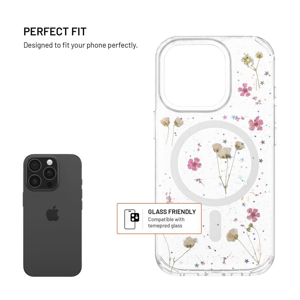 FIXED szilikon hátlap Apple iPhone 16 Pro készülékhez, virágmintás