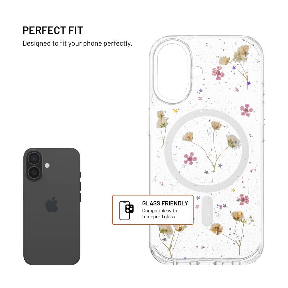 FIXED szilikon hátlap Apple iPhone 16 készülékhez, virágmintás