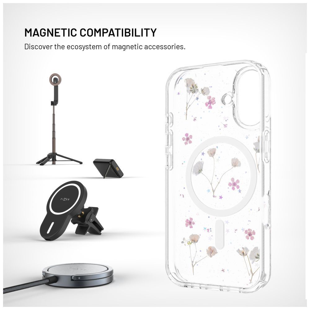 FIXED szilikon hátlap Apple iPhone 16 készülékhez, virágmintás