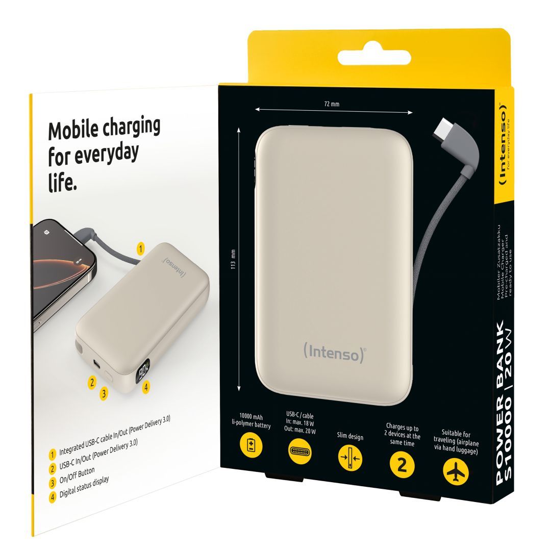 Intenso S10000 10000mAh + Integriertes USB-C PowerBank Beige