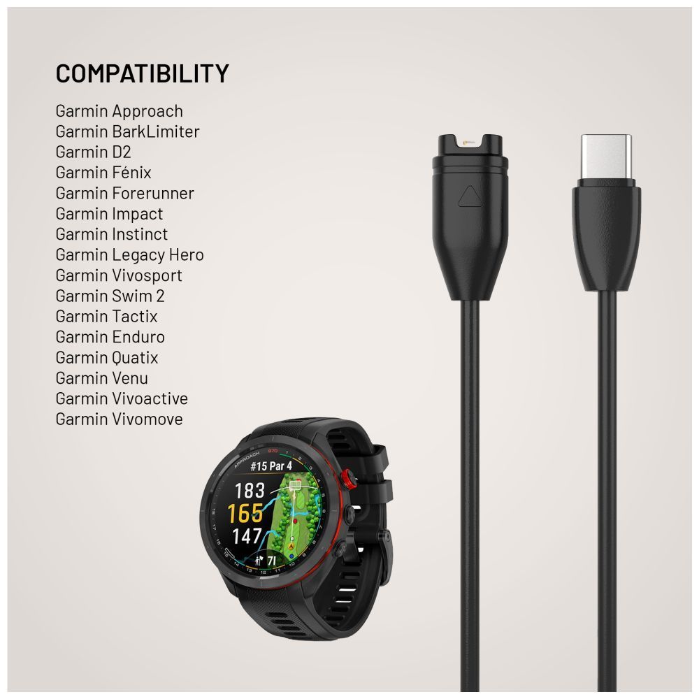 FIXED USB-C csatlakozású okosóra töltőkábel Garmin Forerunner/Fenix/Venu/Vívoactive/Instinct készülékhez 2m, fekete FIXED USB-C csatlakozású okosóra töltőkábel Garmin Forerunner/Fenix/Venu/Vívoactive/Instinct készülékhez 2m, fekete