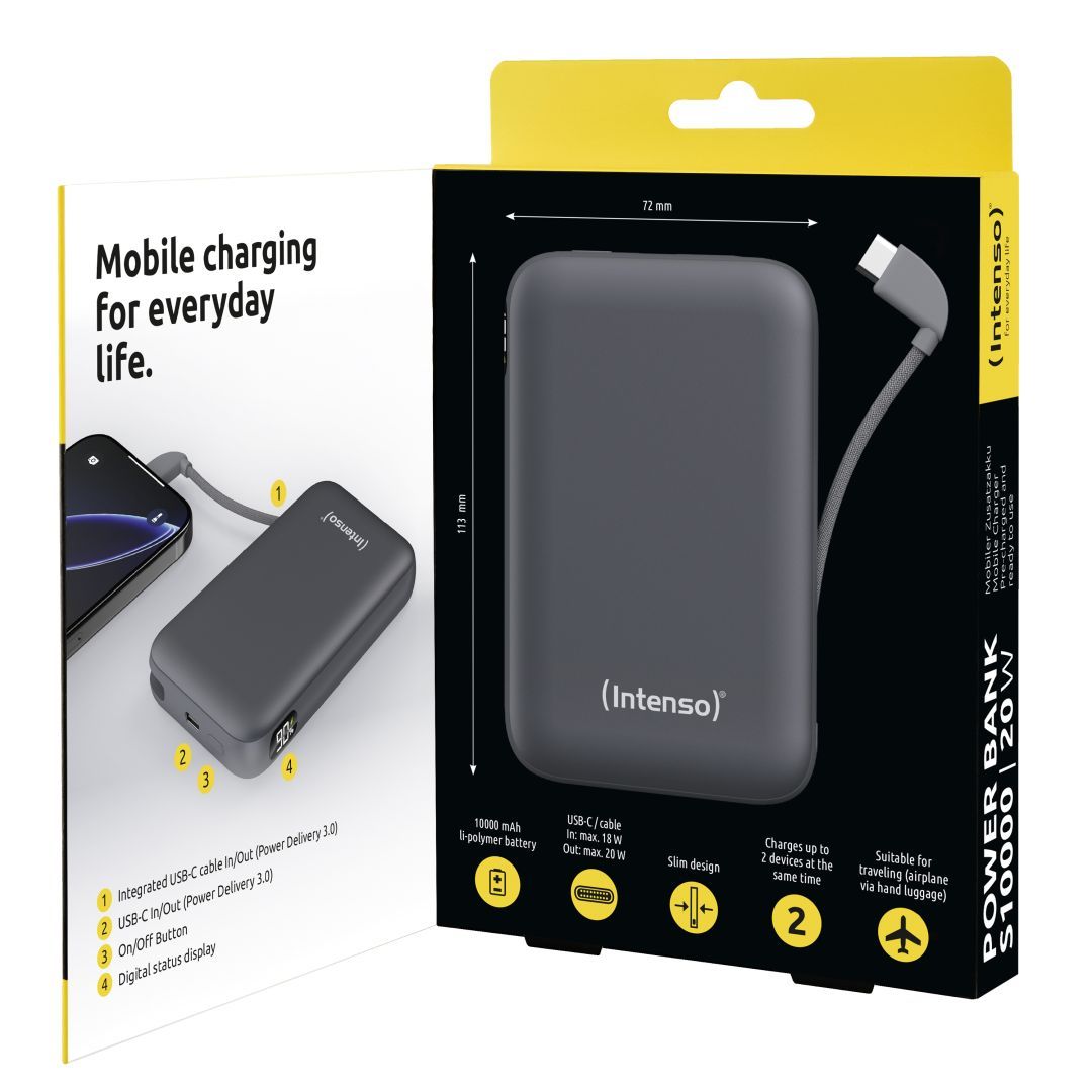 Intenso S10000 10000mAh + Integriertes USB-C PowerBank Grey