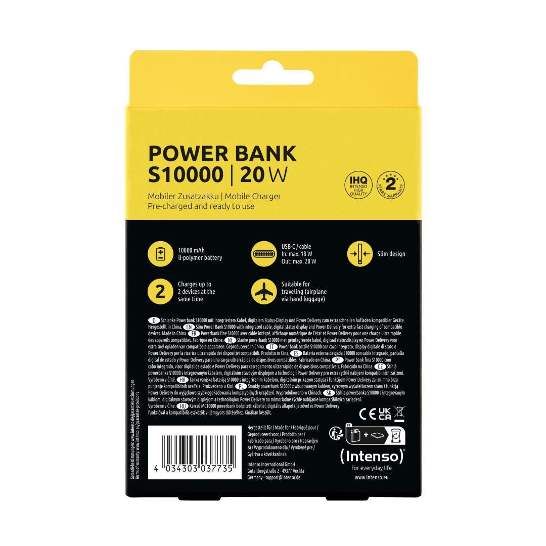 Intenso S10000 10000mAh + Integriertes USB-C PowerBank Grey