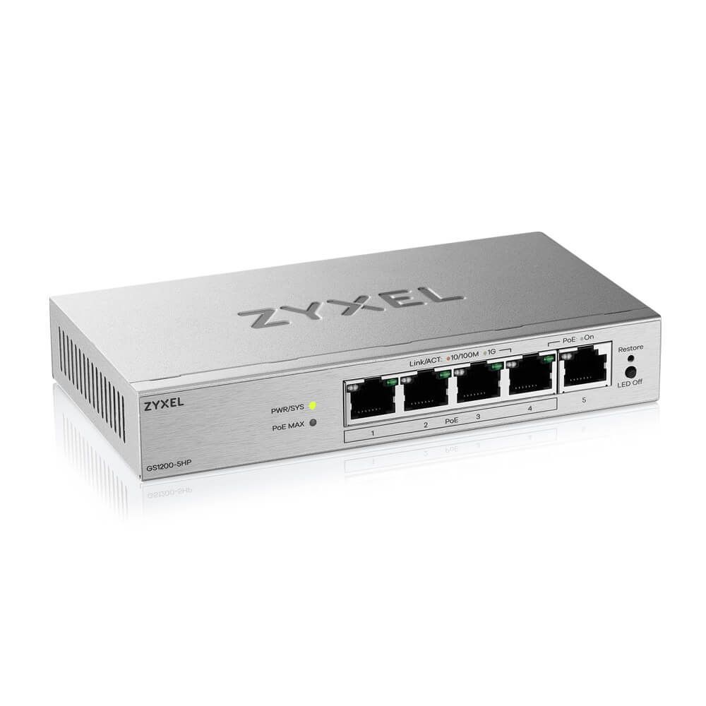 ZyXEL GS1200-5HPV3 5port Gigabit LAN (68W) PoE web menedzselhető asztali switch