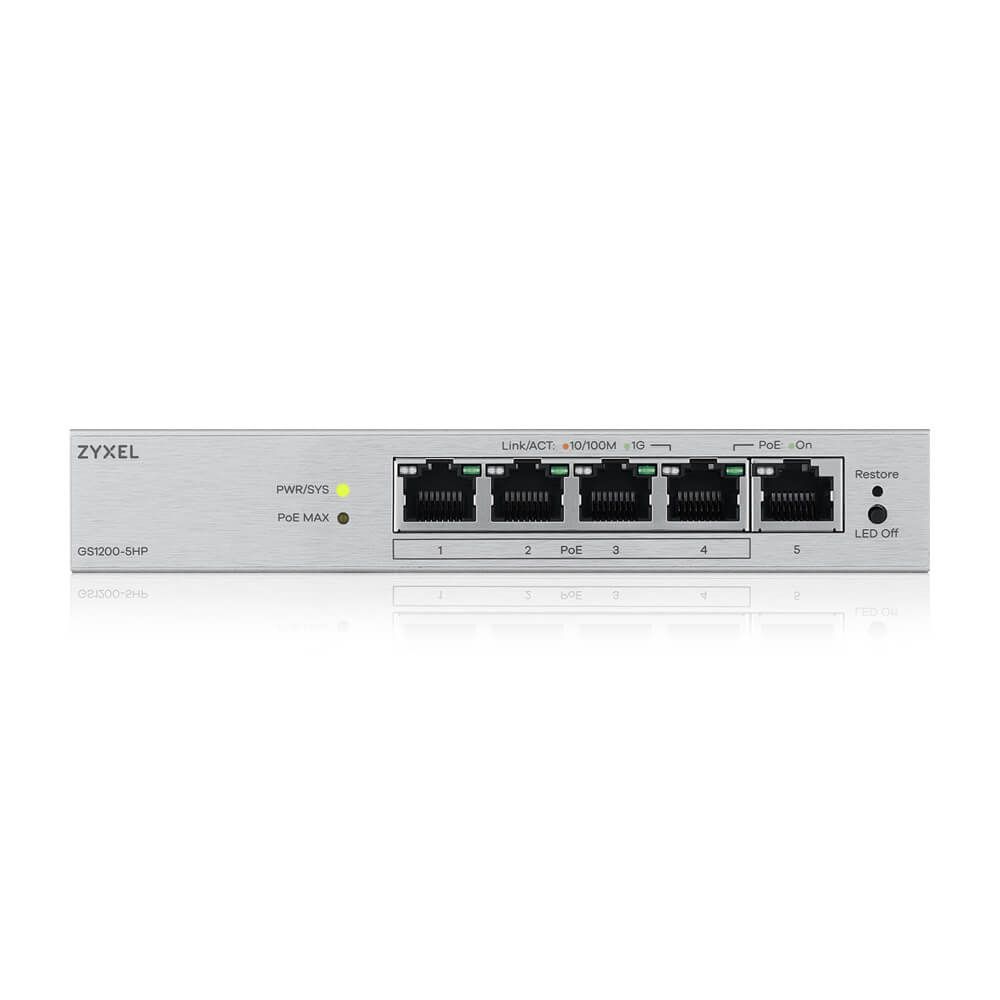 ZyXEL GS1200-5HPV3 5port Gigabit LAN (68W) PoE web menedzselhető asztali switch