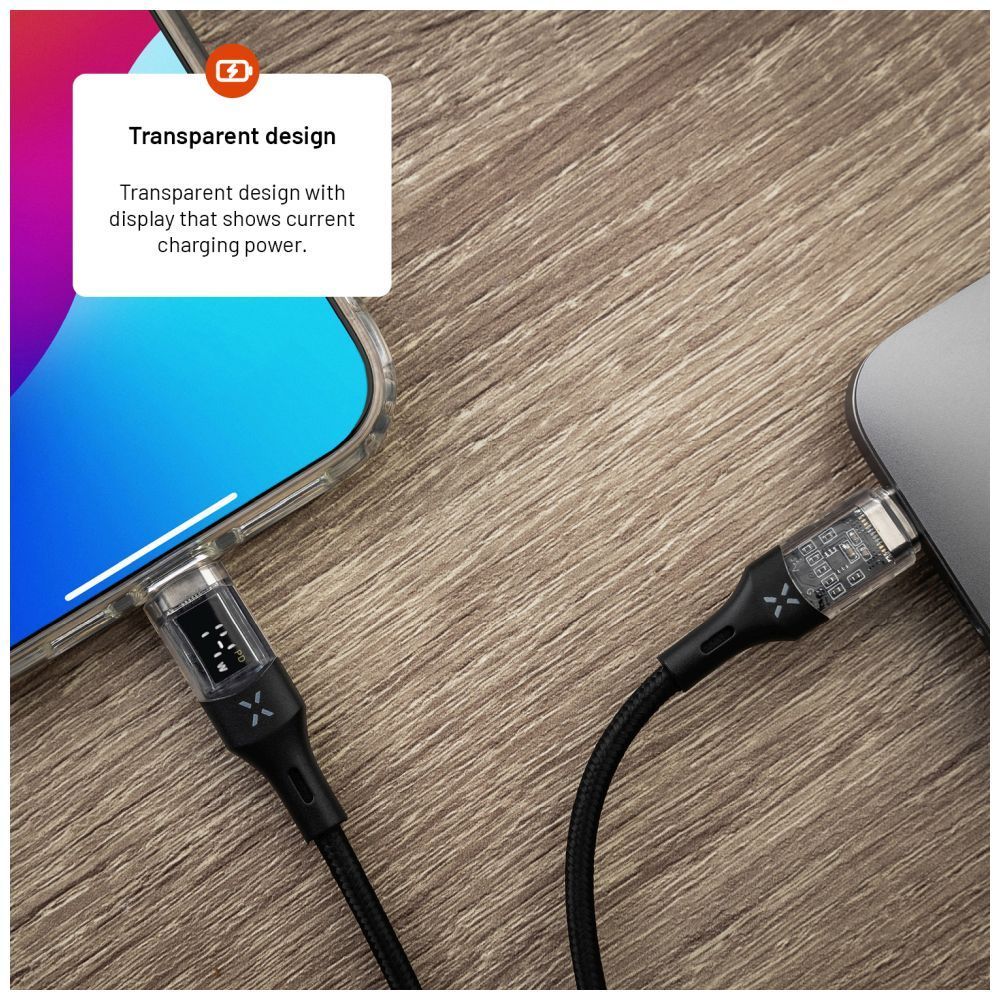FIXED USB-C/USB-C adat- és töltőkábel kijelzővel, PD, USB 2.0 100W 1,2m, fekete FIXED USB-C/USB-C adat- és töltőkábel kijelzővel, PD, USB 2.0 100W 1,2m, fekete