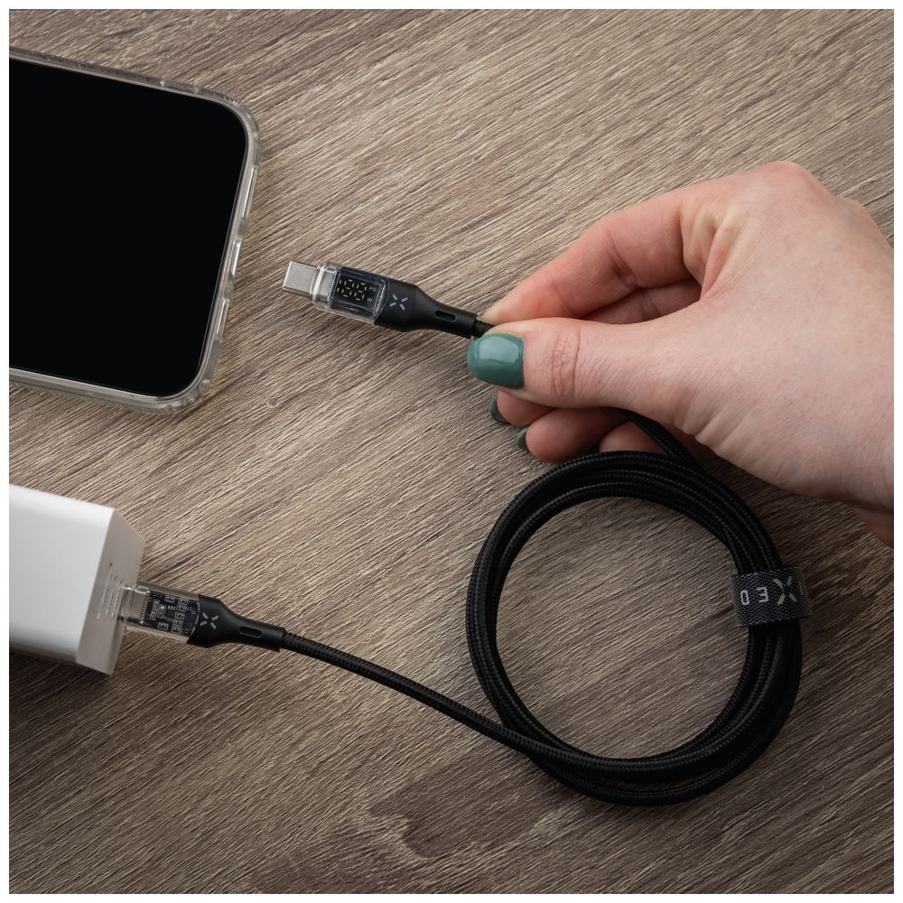 FIXED USB-C/USB-C adat- és töltőkábel kijelzővel, PD, USB 2.0 100W 1,2m, fekete FIXED USB-C/USB-C adat- és töltőkábel kijelzővel, PD, USB 2.0 100W 1,2m, fekete