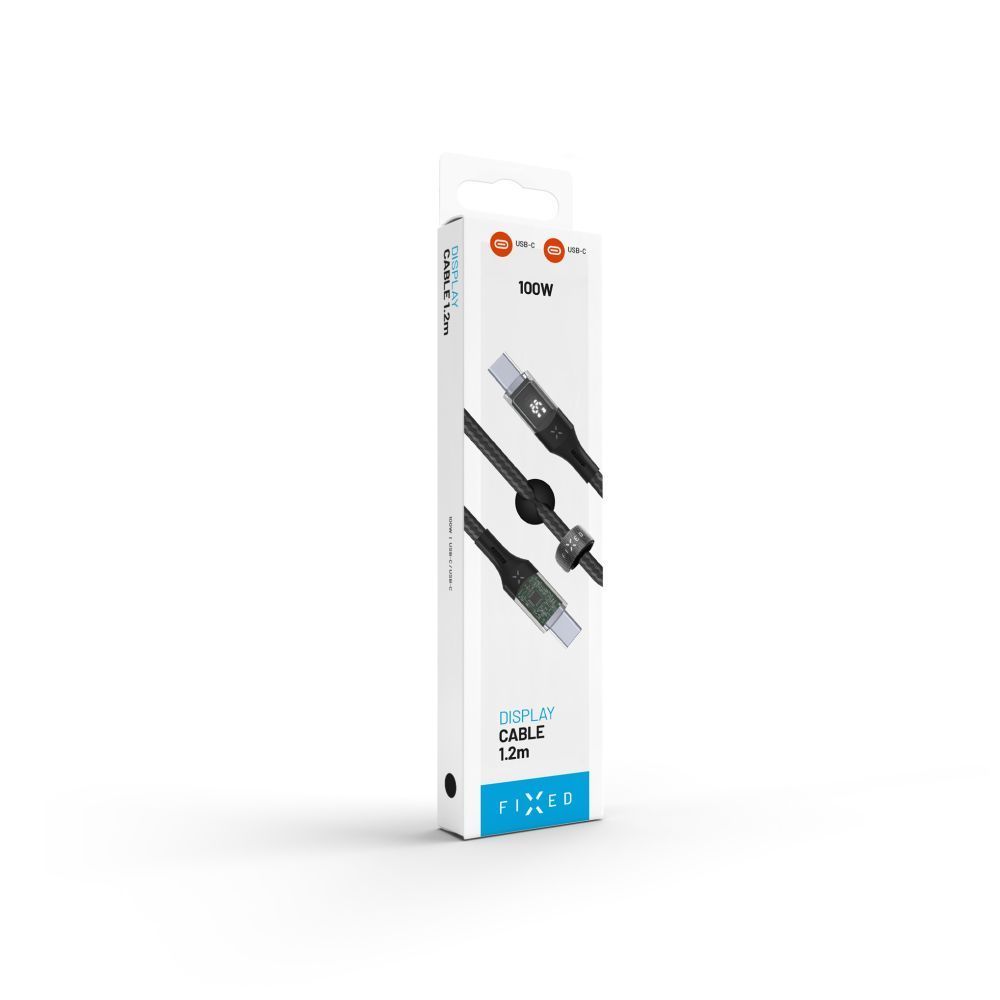 FIXED USB-C/USB-C adat- és töltőkábel kijelzővel, PD, USB 2.0 100W 1,2m, fekete FIXED USB-C/USB-C adat- és töltőkábel kijelzővel, PD, USB 2.0 100W 1,2m, fekete