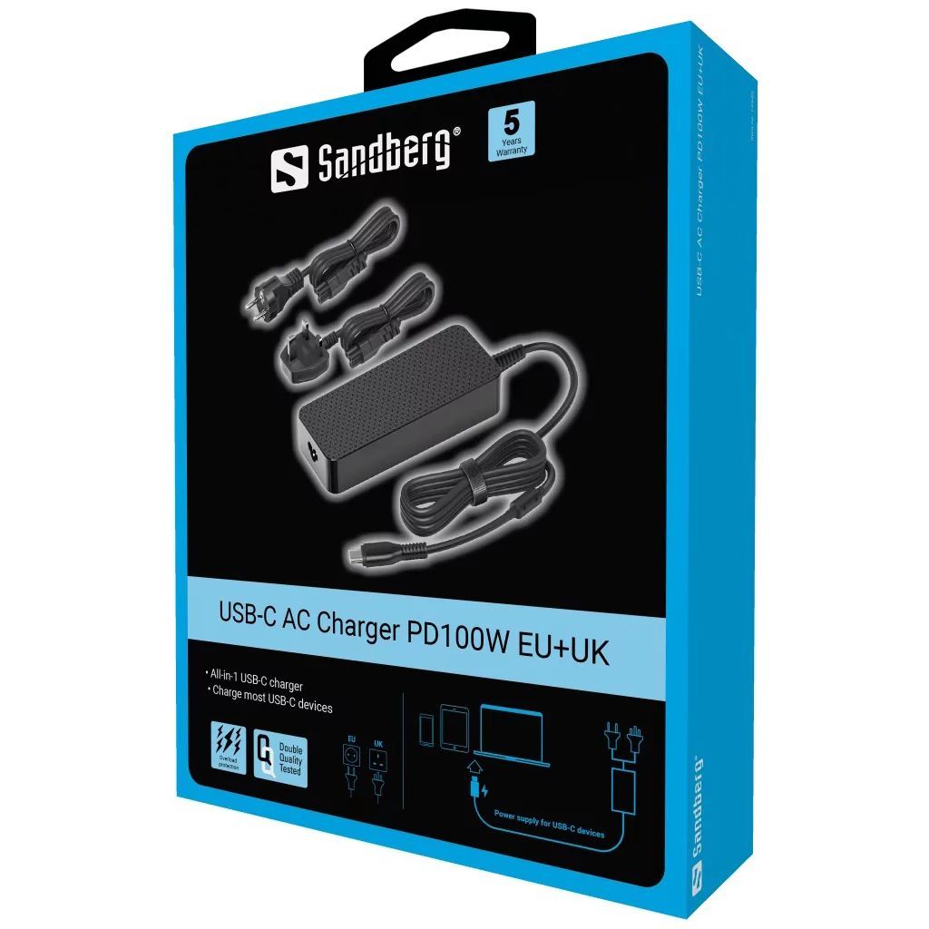 Sandberg USB-C AC Charger PD100W EU+UK Sandberg USB-C AC Charger PD100W EU+UK
