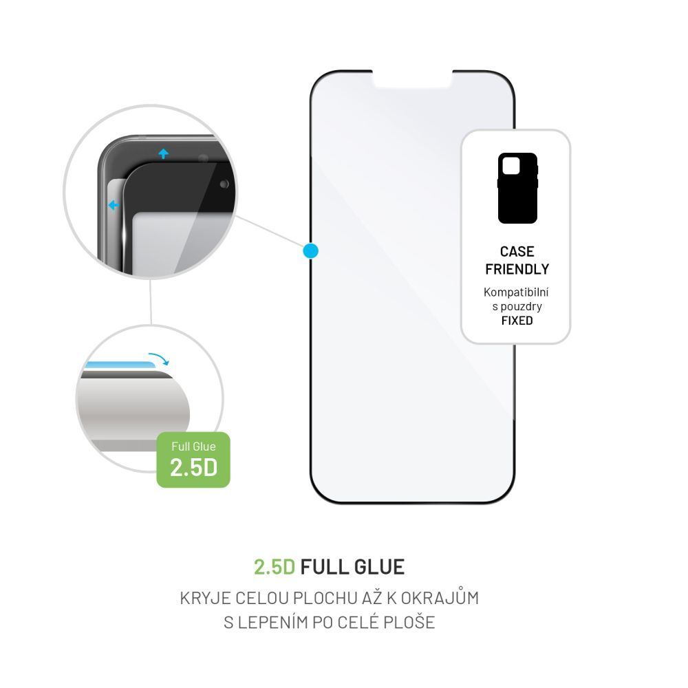 FIXED teljes képernyőt védő 2,5D edzett üveg Apple iPhone 16e készülékhez, fekete