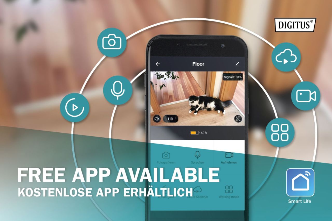 Digitus Smart Full HD PT Indoor Camera with Auto-Tracking WLAN + Voice Control