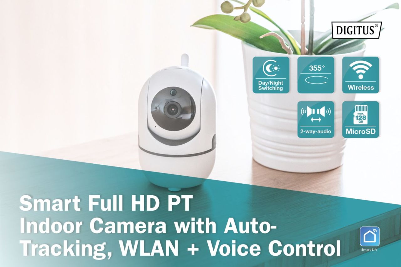 Digitus Smart Full HD PT Indoor Camera with Auto-Tracking WLAN + Voice Control