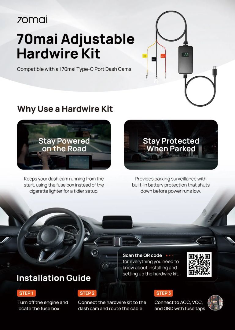 Xiaomi 70mai Hardwire Kit bekötő kábel Midrive UP06