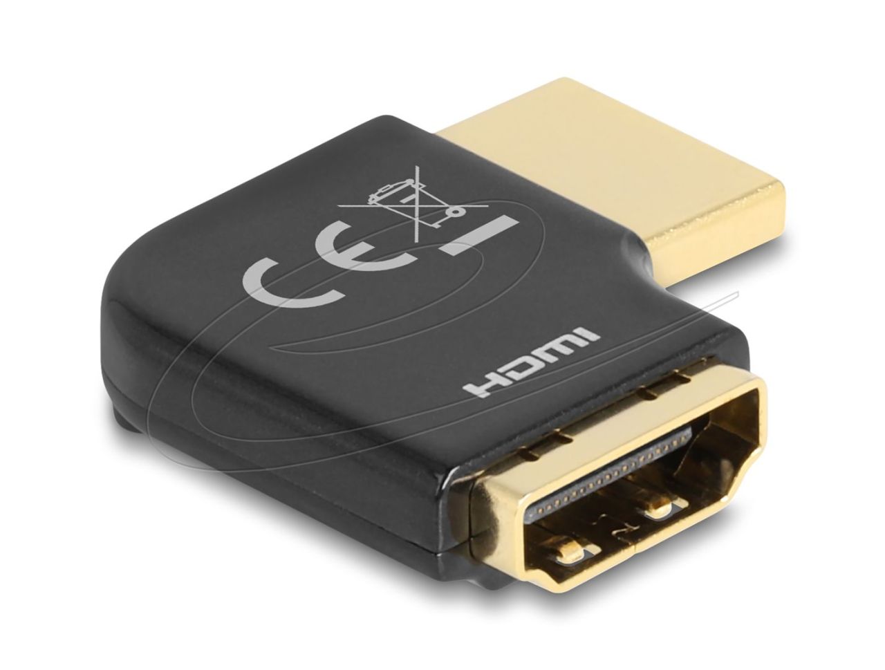 DeLock HDMI Adapter male to female 90° left angled 8K 60 Hz Metal