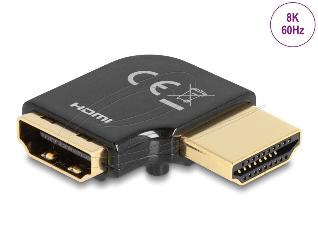 DeLock HDMI Adapter male to female 90° left angled 8K 60 Hz Metal