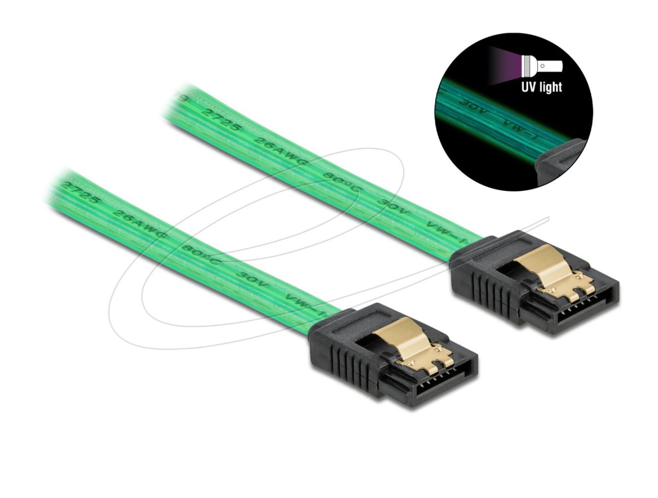 DeLock SATA3 50cm data cable metal clips UV Green DeLock SATA3 50cm data cable metal clips UV Green
