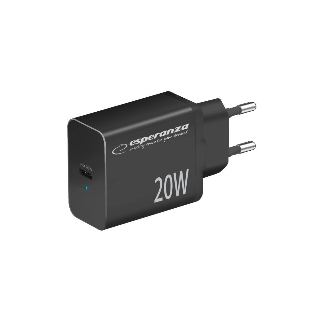 Esperanza EZC104K Quick Power Charger 20W USB-C PD Black Esperanza EZC104K Quick Power Charger 20W USB-C PD Black