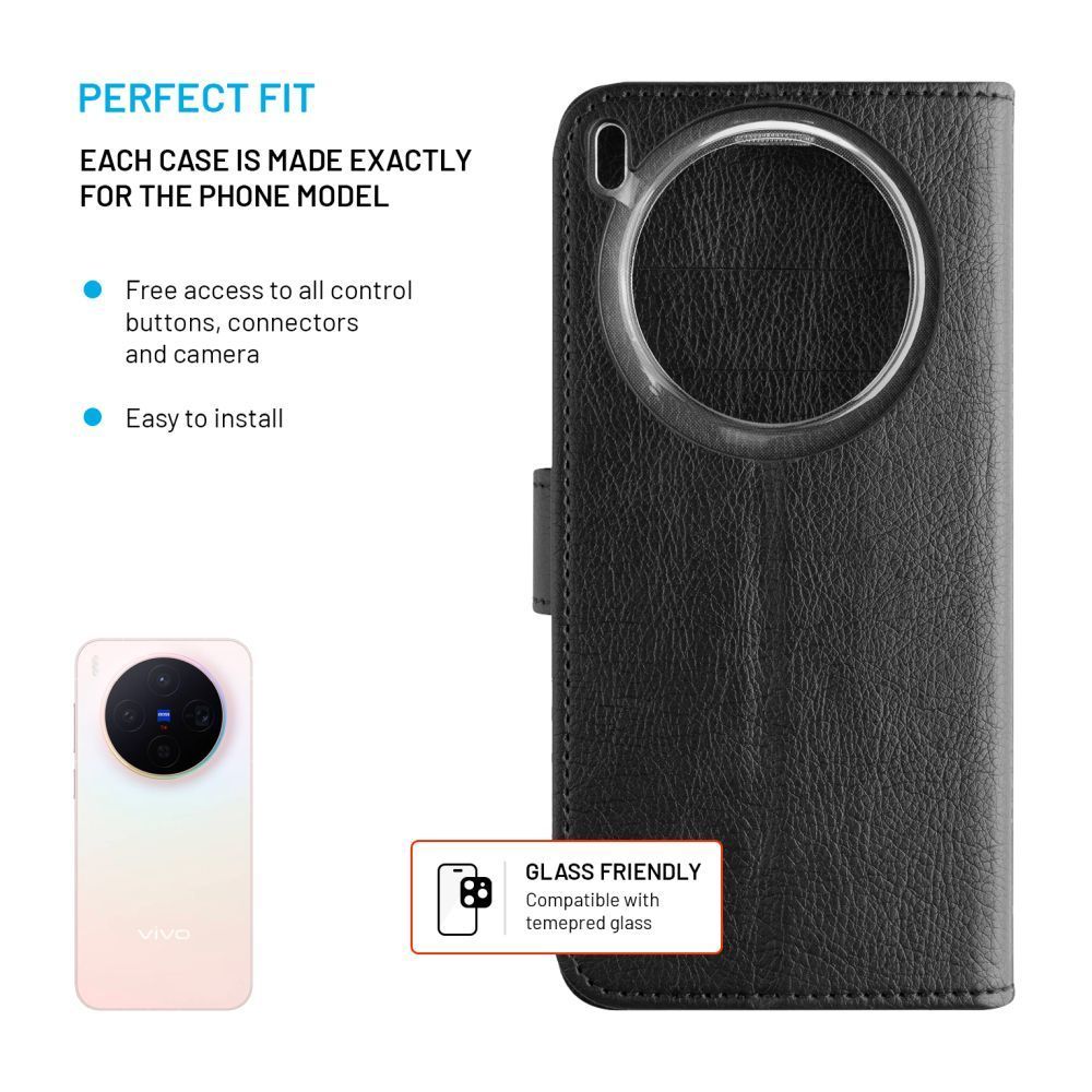 FIXED Opus oldalra nyíló telefontok Vivo X300 készülékhez, fekete