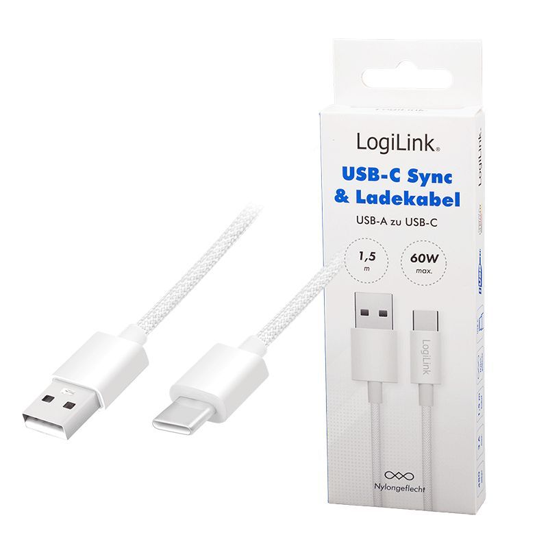 Logilink USB 2.0 C/M - A/M 60W cable 1,5m White Logilink USB 2.0 C/M - A/M 60W cable 1,5m White