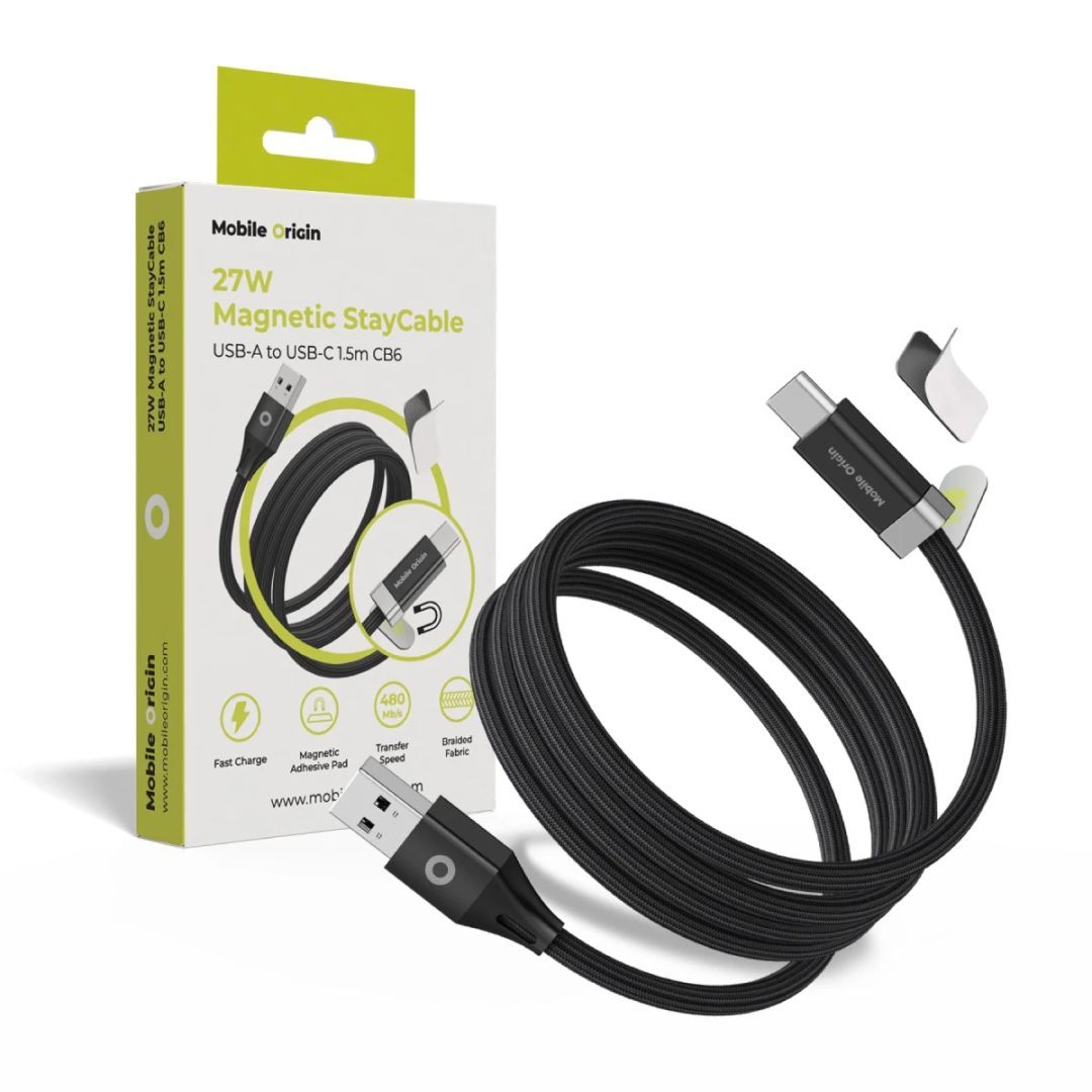 Mobile Origin 27W Magnetic StayCable USB-C to USB-A 1,5m Black