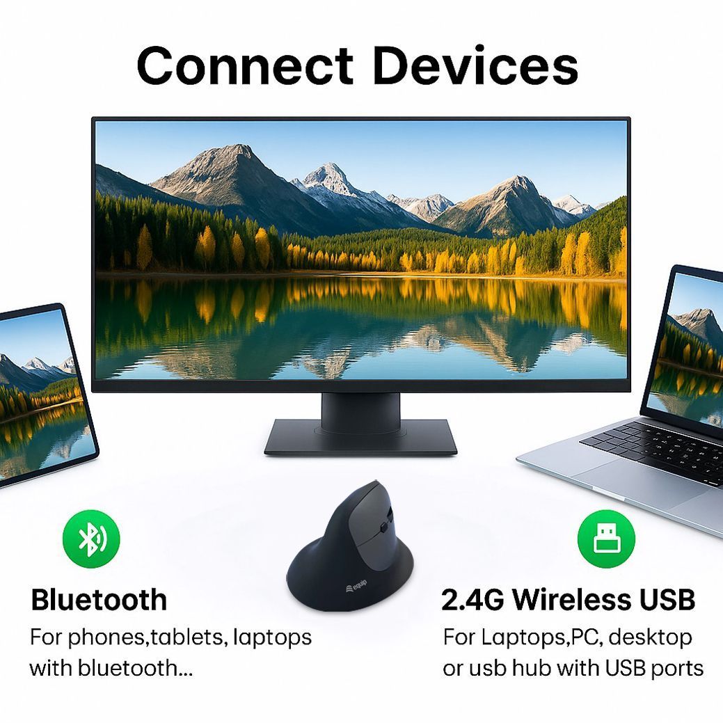 EQuip Ergonomic Dual Mode Wireless Mouse Black