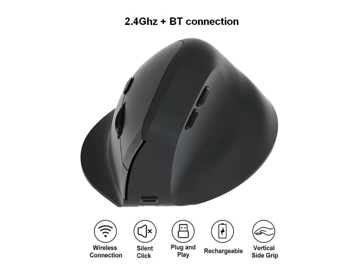 EQuip Ergonomic Dual Mode Wireless Mouse Black