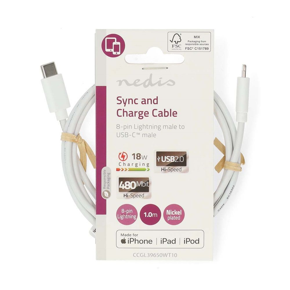 Nedis USB-C to Lightning Cable 1m White Nedis USB-C to Lightning Cable 1m White