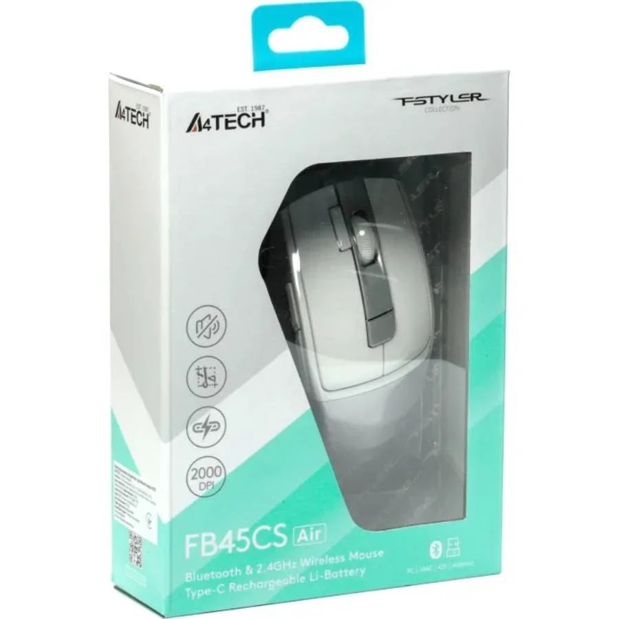 A4-Tech Fstyler FB45CS Air2 Wireless Mouse Silver White