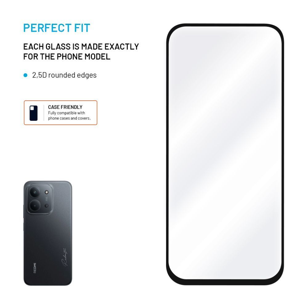 FIXED teljes képernyőt védő 2,5D edzett üveg Xiaomi Redmi 15C 4G/5G készülékhez, fekete
