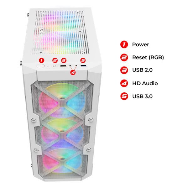 Spirit Of Gamer Rebel XT Tempered Glass White