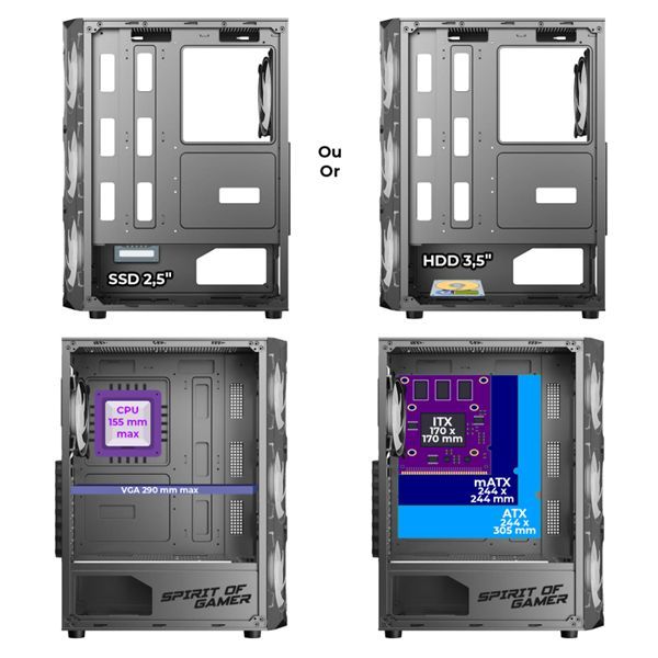 Spirit Of Gamer Rebel XT Tempered Glass Black