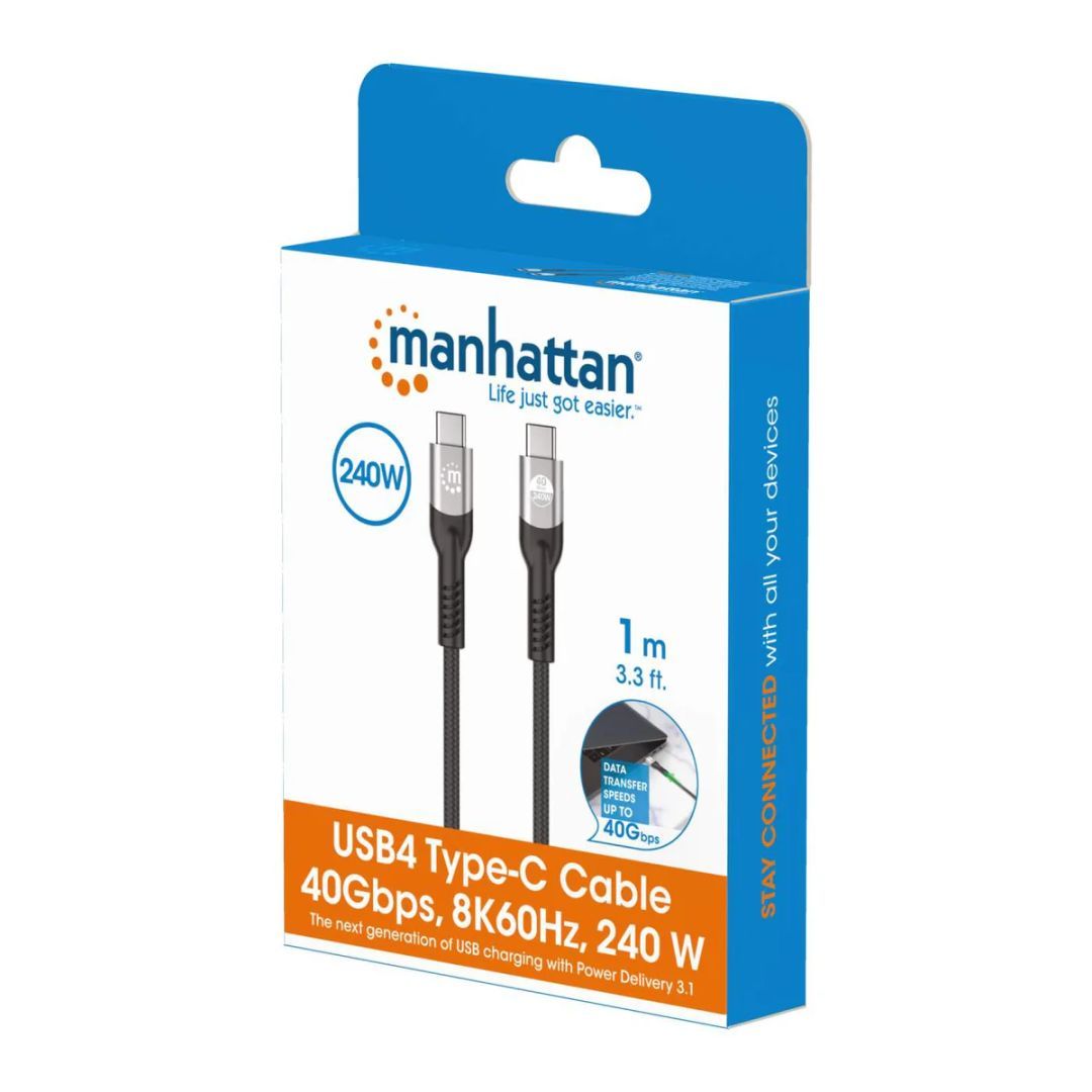 Manhattan USB-C to USB-C 240W 40Gbit/s 8K cable 1m Black