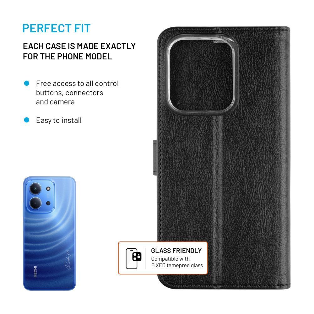 FIXED Opus oldalra nyíló telefontok Xiaomi Redmi 15C 4G/5G készülékhez, fekete