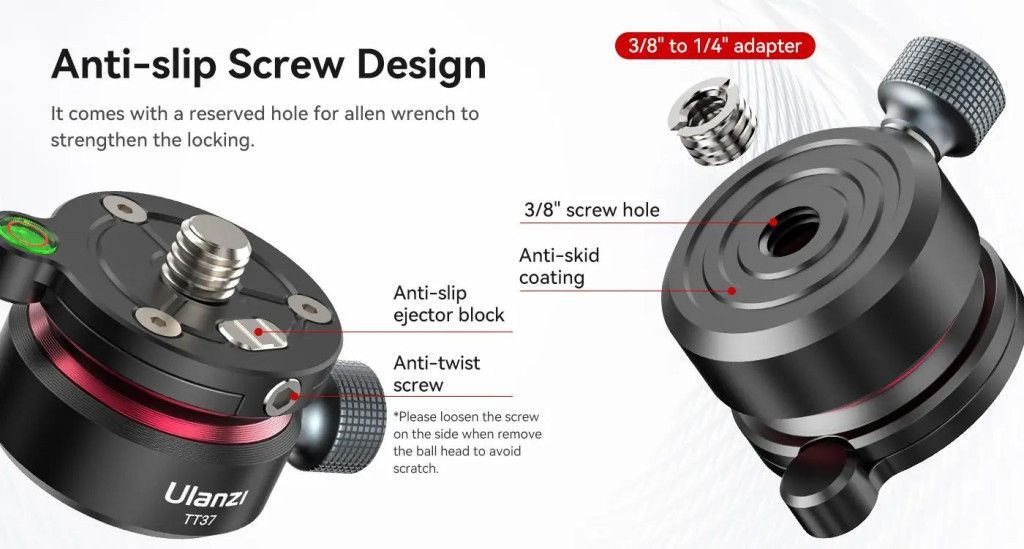 Ulanzi TT37 vízszintező mini állványfej, 3/8" és 1/4"