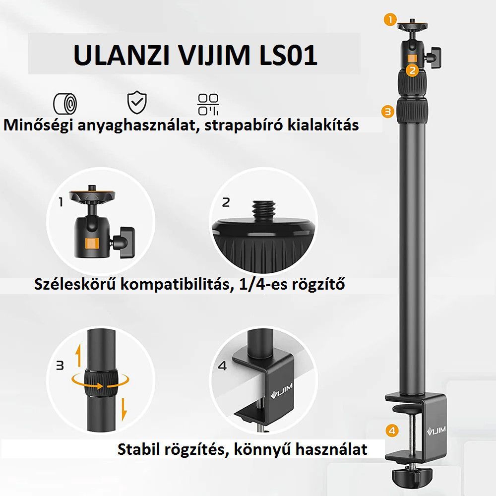 Ulanzi Vijim LS01 multifunkciós, állítható asztali állvány rendszer, gömbfejjel