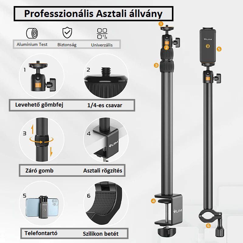 Ulanzi Vijim LS02 multifunkciós, asztalra rögzíthető +1karos állvány rendszer