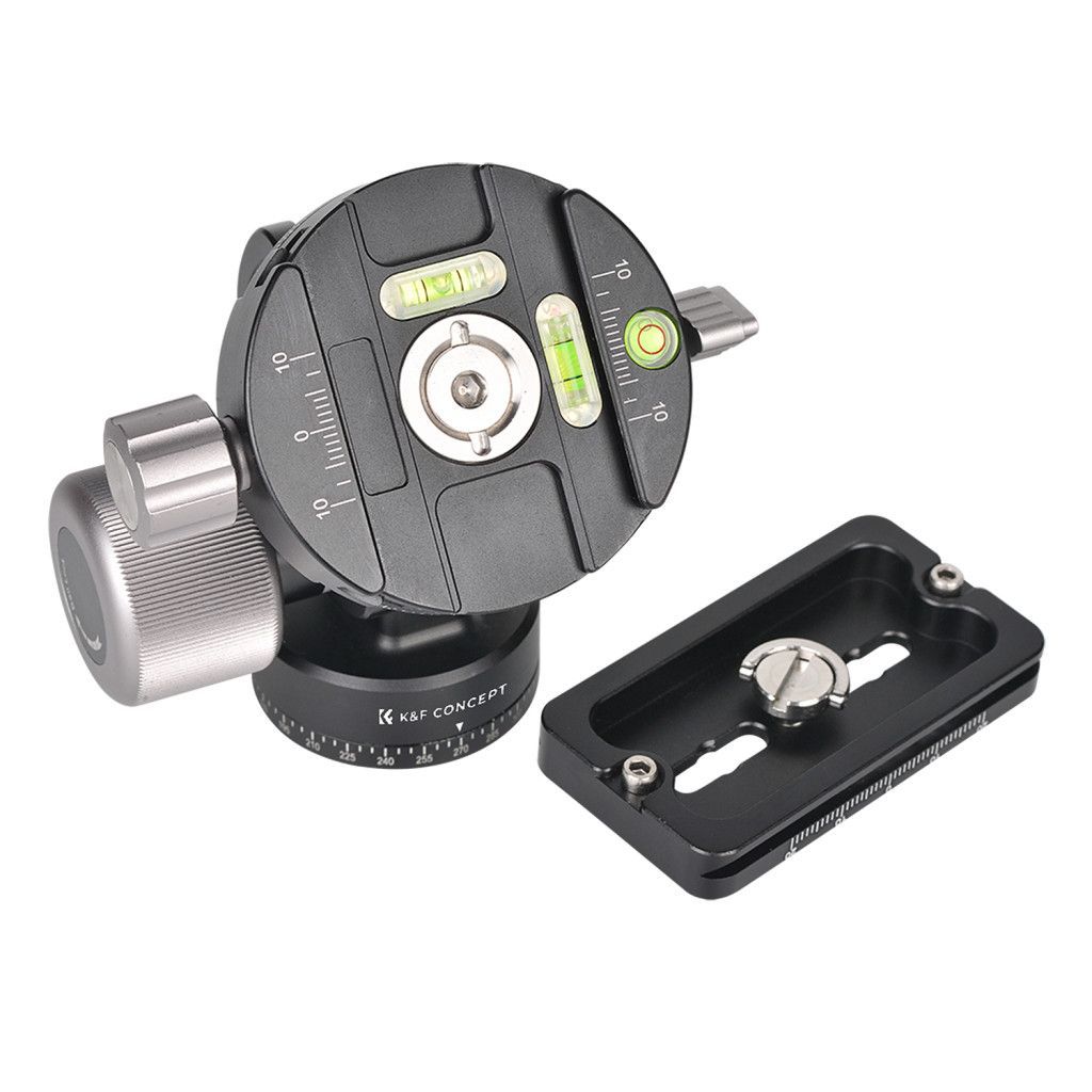 K&F Concept VH-60L dupla panoráma állvány fej, 10kg teherbírás, arca swiss, vízszintjelző