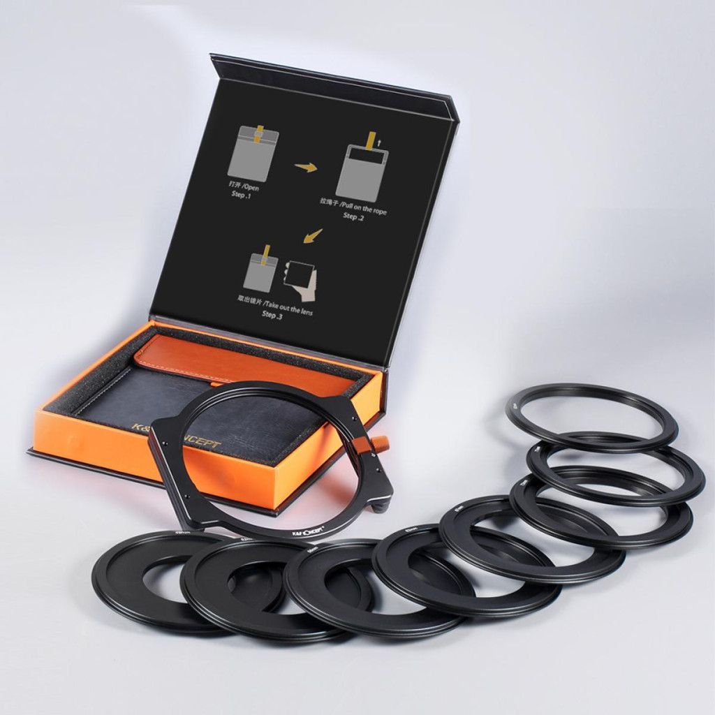 K&F Concept K&F lapszűrőtartó készlet, 100*100 mm-es, négyzet alakú szűrőhöz + 8db szűrő adapter