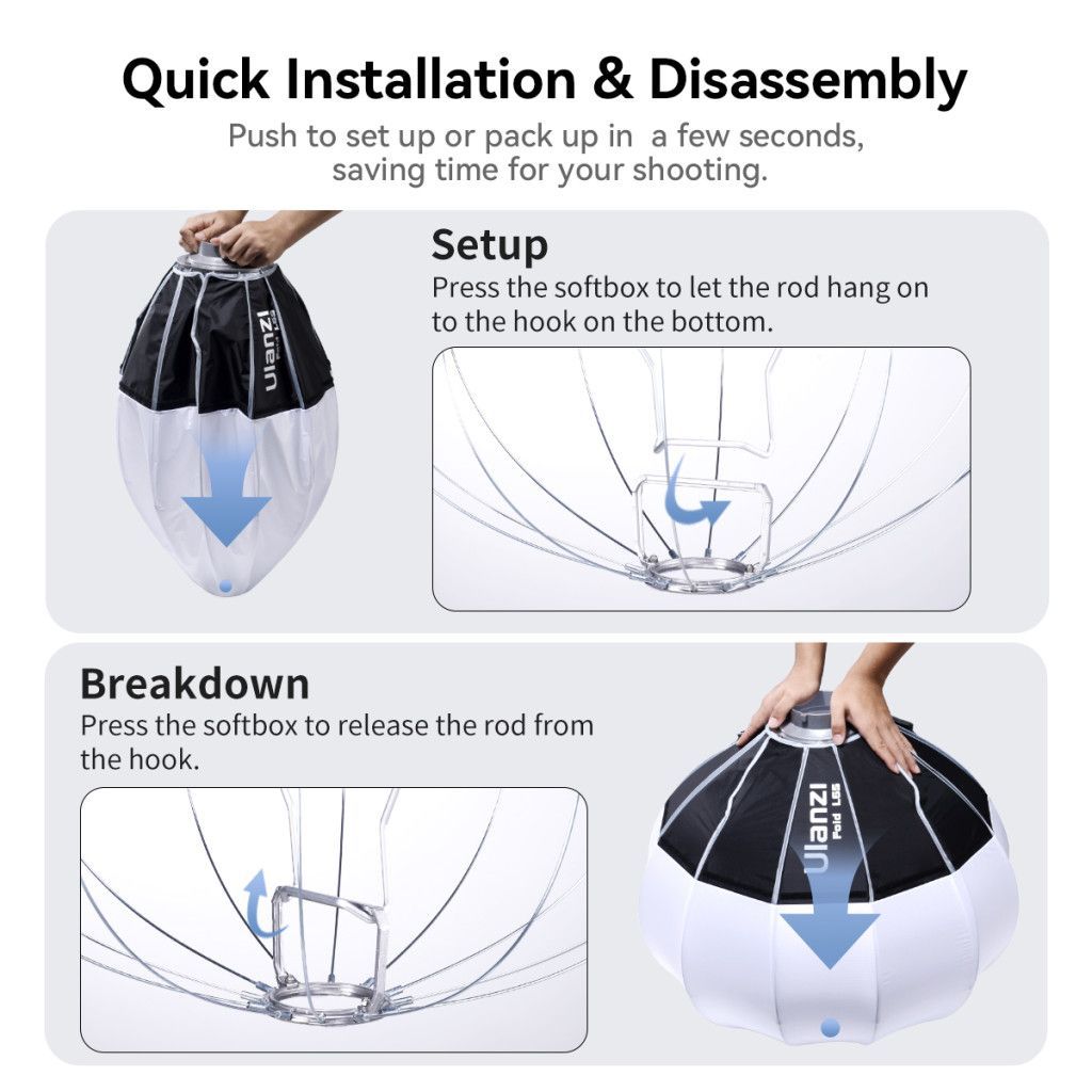 Ulanzi 65cm-es nyitható gömb softbox, lantern, Bowens csatlakozás, hordtáskával